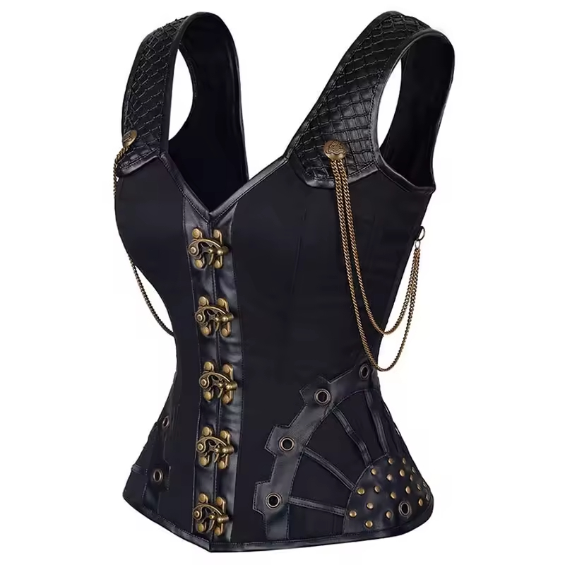 Steampunk Corset Dress - Gothic PU Leather Two-Pieces Set