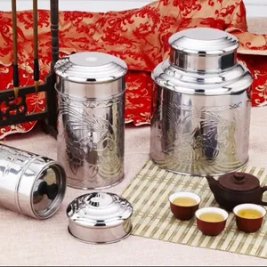 Harga grosir 1500g logam Modern bulat kaleng teh dengan Stainless Steel makanan dapat wadah makanan