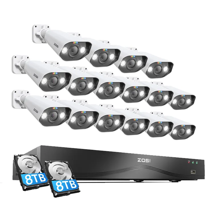 Sistema de câmera de segurança 4K 16 canais 5MP para uso doméstico ao ar livre Poe NVR Kit Cctv Câmeras IP Sistema de câmera de segurança de vigilância