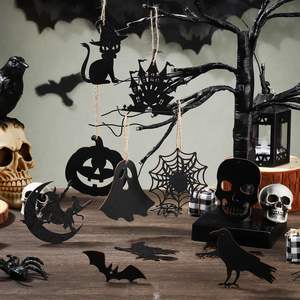 Percha de madera negra hecha a mano para Halloween, Araña, calabaza, <span class=keywords><strong>cuervo</strong></span> y murciélago, decoración espeluznante, decoración de fiesta en <span class=keywords><strong>casa</strong></span>, accesorios para <span class=keywords><strong>casa</strong></span> embrujada - Product Image 4