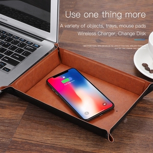 2 Trong 1 Linen Leather Wireless Sạc Mouse Pad Rgb Mousepad Sạc Không Dây Bàn <span class=keywords><strong>Organizer</strong></span> Tray Cho Xe Trạm <span class=keywords><strong>Valet</strong></span> Khay - Product Image 2