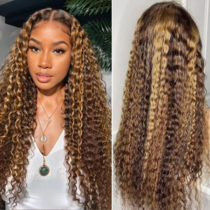 Preplucked Blonde Highlight Hd Transparent Lace Front Wig,Cheap <strong>Deep</strong> <strong>Wave</strong> Highlight Human Hair Wigs With Baby Hair - Product Image 3