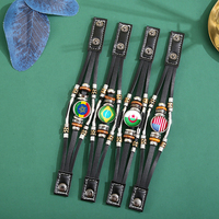 Usine National Pays Drapeau Conception Bracelet Cristal Perle Bouton Pression Sport Équipe Nationale Bijoux Cadeau En Cuir Wrap Bracelet