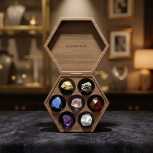 Ensemble de 7 cristaux bruts des chakras dans un coffret cadeau en bois ovale, 7 pierres précieuses polies, gravées REIKI, plusieurs couleurs - Product Image 3
