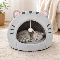 Lit pour chat pliable de luxe avec housse amovible, rembourré en coton, motif animalier, forme de maison moderne pour animaux de compagnie, utilisable en intérieur et en extérieur toute l'année