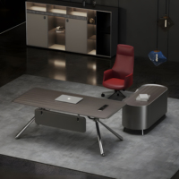 Ensemble de bureau et chaise de direction moderne, mobilier de bureau de luxe en bois pour PDG, table de patron avec meuble de rangement pour bureau de directeur commercial