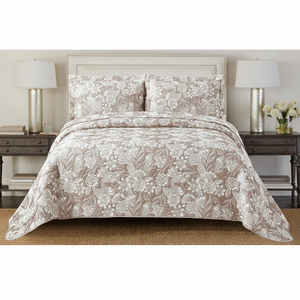 Juego de cama texturizado algodón egipcio bordado Floral Beige edredón suave/funda nórdica fundas de almohada tamaño King sábanas planas/ajustadas - Product Image 1