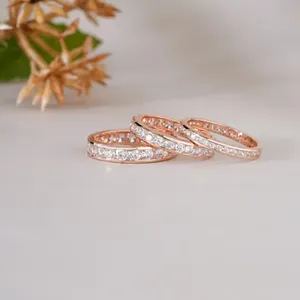 Rose <b>Gold</b> Diamond Stackable <b>Rings</b> <b>Set</b> for Women Elegant Wedding Anniversary Bands Minimalist Jewelry - Product Image 6
