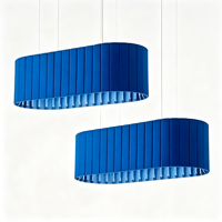 Suspension linéaire LED à double niveau en panneau acoustique PET cannelé bleu cobalt pour auditorium