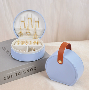 Outdoor Travel Portable PU Leather Jewelry <b>Box</b> Multifunction Small Gift Storage Organizer Metal Button Valentine's Day - Product Image 4