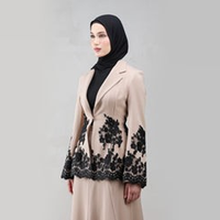 Ensemble Abaya et jupe longue en dentelle noire Loriya, élégant et modeste, pour mariage islamique, soirée, sur mesure pour femmes musulmanes, Dubaï