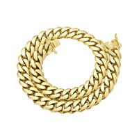 Chaîne cubaine plate en acier inoxydable plaqué or PVD 14K de 14 mm, fermoir serti de CZ, anti-ternissement, bijoux hip-hop pour hommes