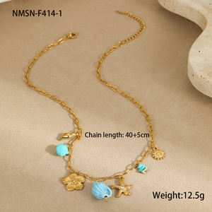 Renkli okyanus koleksiyonu takı paslanmaz çelik kadın denizyıldızı kabuklu yunus mercan hindistan cevizi ağacı Charm kolye bilezik seti - Product Image 5