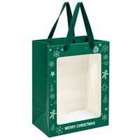 Sacs en papier kraft personnalisés pour Noël avec poignée en coton, fenêtre en PVC, sacs cadeaux en carton blanc pour emballages de fêtes