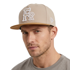 หมวกแก๊ป FR Logo 6 แผง แบบ Snapback สีเบจ ผ้าแคนวาสปักลาย สไตล์สตรีท หมวกลำลองผู้ชาย สำหรับฤดูใบไม้ผลิและฤดูร้อน - Product Image 1