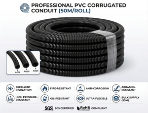 Gaine flexible en PVC noir ondulé pour câbles, tuyau fileté, rouleau de 50 m pour la protection des câblages - Product Image 1
