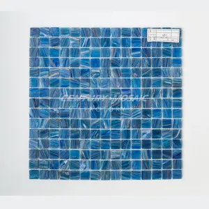 Glass Pool Tile Cheap Golden Line Blue Square Glass Swimming Pool Mosaic Tile