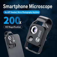 Microscope de téléphone 200X à clipser avec anneau lumineux LED et CPL, objectif macro portable pour smartphone, inspection de bijoux et de plantes