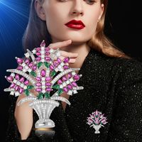 Broche de luxe XILIANGFEIZI, style vintage haut de gamme, motif pot de fleurs, accessoire délicat en cuivre pour mariage et fête