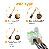 Connecteur rapide BELEKS à 2 broches en cuivre transparent à levier poussoir pour bornier de connexion de câbles d'éclairage LED