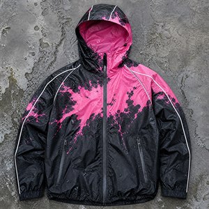 Custom <b>Waterproof</b> Splash Print Shell <b>Jacket</b> Men Hooded Piping Windbreaker Hot <b>Pink</b> Windbreaker DWR Coating - Product Image 1