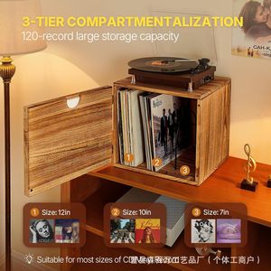 Caja de Almacenamiento de Discos de Madera Retro, Organizador de Discos Magnético Cuadrado, Caja de Vinilo de Madera Sólida Teñida - Product Image 4
