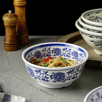 Bol à nouilles créatif A5 en plastique, vaisselle pour restaurants, usage commercial, grand bol de style porcelaine bleu et blanc, style chinois