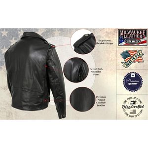 Chaqueta de moto de cuero 2025 USA MADE MLJKM5009 Premium para hombre Black Dean Leather Throwback - Product Image 3