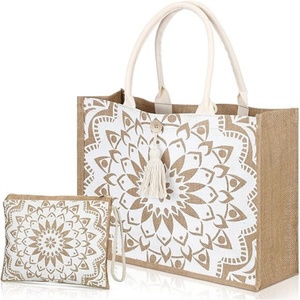 Hot Sale Custom Printed Eco Friendly Large Jute Tote Shopping Coffee <b>Bags</b> with <b>Reusable</b> Logo - Product Image 1