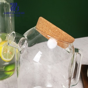 800ML 1000ML 2000ML Jarra de tetera de vidrio resistente al calor de alto borosilicato con tapa de corcho de roble Jarra para beber agua - Product Image 2