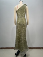 Olivgrünes Pailletten-Abendkleid mit Einer Schulter Asymmetrisches Partykleid Hochwertige Formelle Kleidung für den Roten Teppich