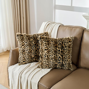 1 paire de housses de coussin carrées en fausse fourrure imprimé guépard, douces et moelleuses, avec fermeture éclair, pour canapé - Product Image 1