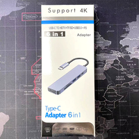 USB C Por 6 In 1 Adaptor Multiport USB Ganda, Port USB A dengan HDTV 4K Video SD/TF Tipe C Port Pengisian Daya Cepat