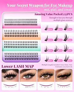 Extensions de cils DIY, grappes de cils inférieurs, <span class=keywords><strong>4</strong></span> styles, 225 pièces, bande fine naturelle de 5-7 mm - Product Image 2