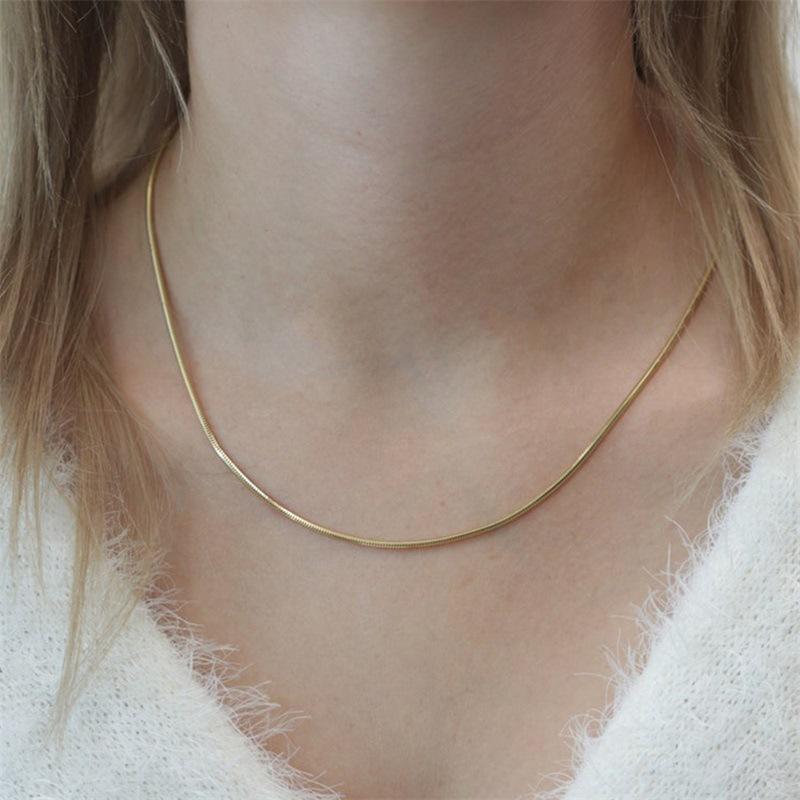 Minimalist 316L Stainless Steel IP Plating 14K Gold Plated 1mm 38CM Round  Snake Chain Choker Necklace