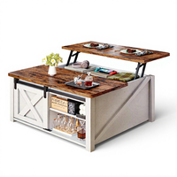 Table basse de style farmhouse SEDETA de 31,5 po avec plateau relevable, compartiment de rangement, étagères réglables, bois blanc, salon