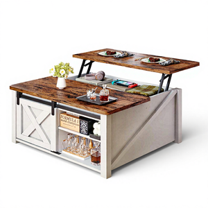 <span class=keywords><strong>Tavolino</strong></span> <span class=keywords><strong>da</strong></span> Caffè SEDETA 31.5" con Piano Sollevabile, Stile Rustico, con Vano Contenitore e Ripiani Regolabili, in Legno <span class=keywords><strong>Bianco</strong></span> per Soggiorno - Product Image 1