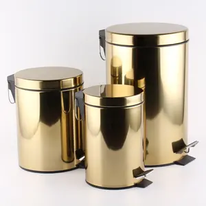 3L 5L 7L 8L 12L 20L 30L Gold Painting Stainless Steel Trash Can With Lid Garbage Bin Foot Pedal Waste Bin For hotel apartment