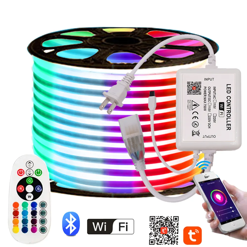 Tira de luces de neón RGB con Control por aplicación WIFI BT, lámpara de 5050, 2835, Blanco/blanco cálido, Flexible, UE, Reino Unido, AU, 220V, EE. UU., 110V