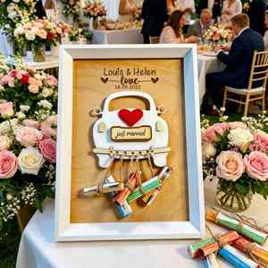 Custom Engraved Name & Date Money Holder Frame, Personalized Wooden <b>Wedding</b> Car Shape Photo Frame <b>Ornament</b>, 3D Marriage Gift - Product Image 1