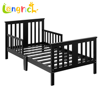 Lit pour tout-petit en bois noir avec barrières latérales doubles, construction en bois de pin et composite, compatible avec les matelas standard pour tout-petit
