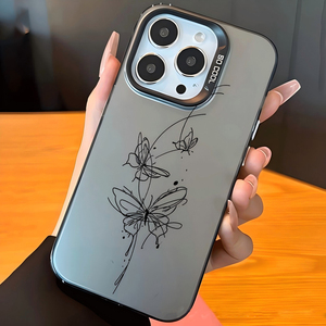 Coque de téléphone portable en TPU et PC avec impression papillon et <span class=keywords><strong>ligne</strong></span> élégante, argentée électroplaquée, pour iPhone <span class=keywords><strong>11</strong></span> 12 13 14 15 16 17 Pro Max Air - Product Image 1