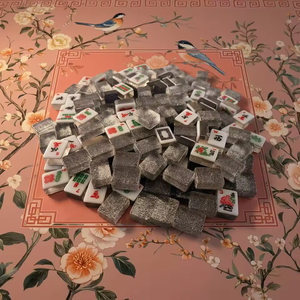 בציר מזרחי chinoiserie קריסטל שחור נצנצים נייד עמיד mahjong סט עם עיצוב פרחוני עבור לילה משחק המשפחה - Product Image 2