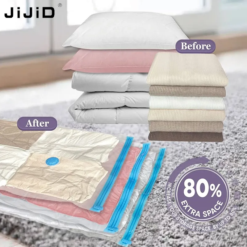 JiJiD Économiseur d'espace Sacs de rangement sous vide Sacs de compression pour scellant sous vide de voyage Couverture d'emballage Sacs sous vide pour vêtements Couvertures de serviettes