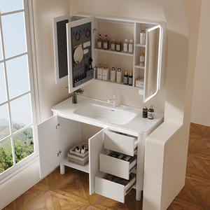 French smart <b>mirror</b> bathroom cabinet ceramic integrated basin bathroom simple washbasin - Product Image 4