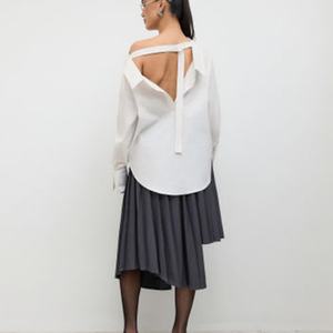 Camiseta de verano personalizada con hombros descubiertos para mujer, camiseta de manga larga de algodón con cuello vuelto y espalda descubierta y correa automática ajustable - Product Image 3