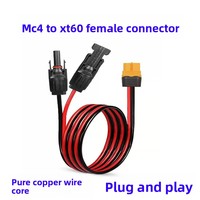 Connecteur de ligne de connexion de panneau photovoltaïque XT60 femelle, câble d'extension solaire en cuivre pur, cordon d'alimentation mobile 1m 30A