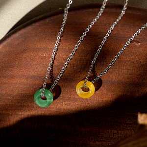 Elegant Design Minimalist Quartz Jade Bead Pendant Necklace Rhodium Steel <b>Chain</b> Handmade Jewelry Engagement Wedding Party - Product Image 1