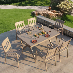 Table et chaises <span class=keywords><strong>de</strong></span> salle à manger d'extérieur en fonte d'aluminium à double usage, carbone électrique pour jardin, cour, barbecue en plein air - Product Image 5