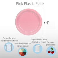 Assiettes à dessert en plastique rigide élégantes et durables de 7'', 9'' et 10,25'' en rose pour mariages, fêtes et événements